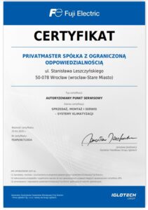 Certyfikat Fuji klimatyzacja RAC Privatmaster